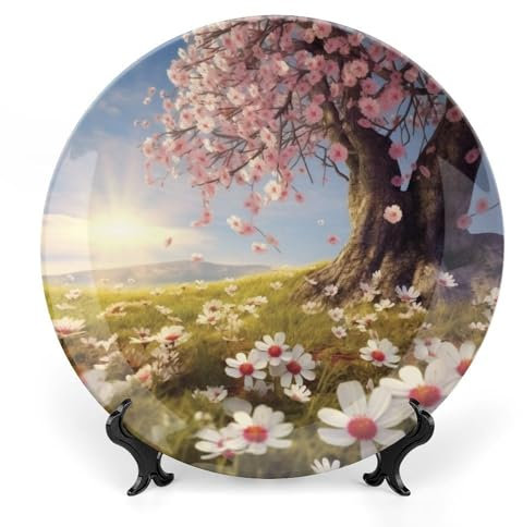 Dekorativer Teller aus Knochenporzellan, mit Präsentationsständer, Keramik-Dekoteller, Blume, Frühling, Keramik, Ornament, Teller, Persönlichkeit, Keramik, Speiseteller, Basteln, dekorative Teller für