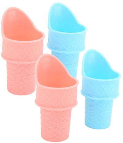 4 soportes de plástico para conos de helado, reutilizables, mini cuchara de helado de plástico para fiestas de cumpleaños, regalos y niños