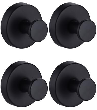 Anvin 4 Pack Suction Cup Hooks Stainless Steel Hanging Hooks No Drill Hooks for Bathroom, Kitchen to Hang Towels, Robes, Loofah, Waterproof Suction Hooks Mounting on Glass Doors Tile Mirrors(Black)