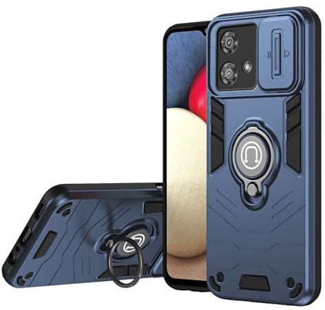 BORYA Funda para Motorola Edge 40 Neo (Moto Edge 40 Neo), Antigolpes Delgada PC+TPU Carcasa, Anticaída Silicona Estuche. Caso con Soporte Metal Magnético y Cámara Cubierta Deslizante. Azul