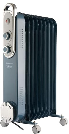Rediffusion Oil Filled Radiator, 2000W, Vintage, 9 Fin, Variable Heat, Adjustable Thermostat, Overheat Protection, Tip-Over Switch, Compact & Portable, Long-Lasting Warmth, Blue - REDB14KBLEE