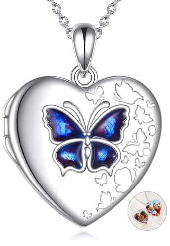 ONEFINITY Collier Avec Médaillon Papillon Pour Femme En Argent Sterling S925 En Forme De Cœur Avec Pendentif Médaillon Photo Papillons Pouvant Contenir Des Photos Bijoux Cadeau Pour Femme