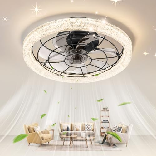 Ventilador de Techo con Luz,49cm Lampara Ventilador Techo Silencioso,Ventiladores de Tech𝐨 c𝐨n Mando a Distancia APP, Ventiladores Tech𝐨 con Luz c𝐨n 6 Velocidades,Reversible,3 Colores Regulable