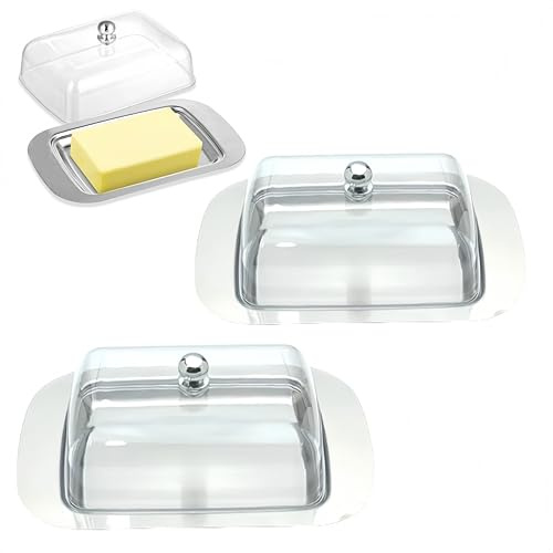 HJYDGJ 2 Stücke Edelstahlbutterdose Butterdose Butter Dish Fassungsvermögen Für 250 g Butter Butterdose Spülmaschinenfest Butterdose Mit Deckel Butterglocke Butterbox - Mit Transparenter Abdeckung