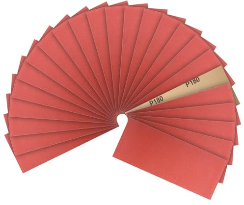 PMIQSA Papel De Lija 24 Hojas 93 x 230mm Profesional lija fina, Grano 180 lijas para Lustramuebles de Madera, Metal de Abrillantar Coche