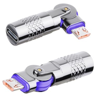 RIIEYOCA Adaptateur de données USB-C Femelle vers Micro USB mâle Rotatif à 180 °,5V 3A 480Mpbs USB C vers Micro Rotary Fast Charger Extender pour téléphones Mobiles, Ordinateurs, (2-Pack).