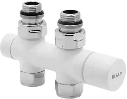 Robinet sèche serviette thermostatique té droit de retour, entraxe 50 mm avec raccords