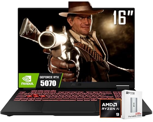 ASUS 2025 TUF A16 16 FHD+ 165Hz RTX 5070 Gaming Laptop, AMD Ryzen 9 270(>i9-12900, Up to 5.2GHz), 40GB DDR5 RAM, 1TB PCIe 4.0 SSD, RGB Backlit Keyboard, Thunderblot 4, Win11 Home, W/Portable SSD