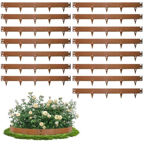 Bellanny Borde Jardin, Césped Bordes - 15Pcs 107,5L × 20cmH Borde Paisajismo de Acero Corten Flexible, Borde de Arriates, Separadores Jardins, Bordura de Paisaje Tiras para Patio,Camino,Entrada-Marrón