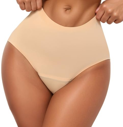 Ropa interior para mujer de cintura alta para comodidad menstrual, sin costuras, a prueba de fugas, cómoda, transpirable, ajuste suave, beige, M