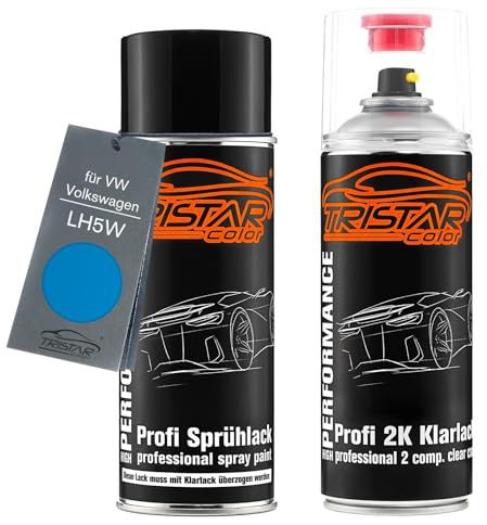 TRISTARcolor Vernice per auto Kit bombolette spray 2K per VW/Volkswagen LH5W Celestial Blue Metallic Bomboletta a spruzzo vernice di base 2 componenti vernice trasparente