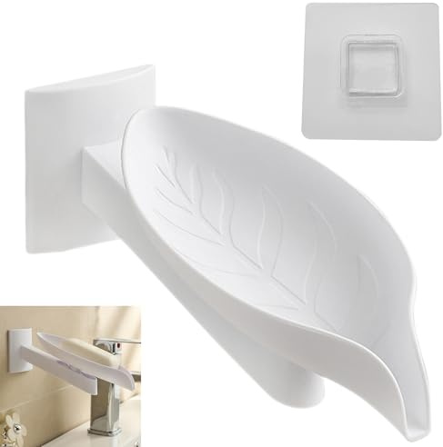 Smaoqingji Porte Savon Salle avec Evacuation - 1 Pièce, Blanc, Support Savoner Incliné, Convient pour Les Salles de Bains, Les Cabines de Douche, Les Cuisines et Autres Espaces Equipés d'un Lavabo