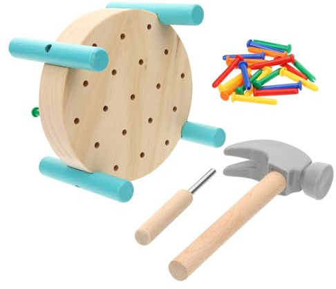 FRCOLOR Wooden Hammer with Pounding Workbench Lightweight Educational Hammering for Safe Smooth Surface for Hand-eye Coordination Development and Fun Learning at Home School