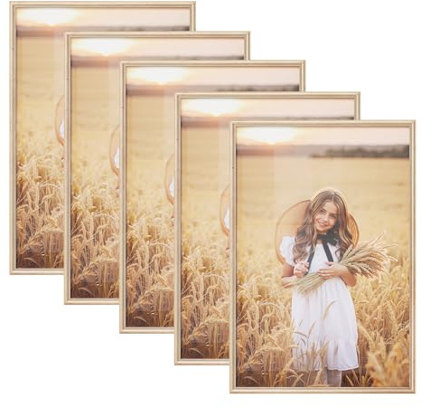 WOLTU Bilderrahmen 40x60, 5er set, Massivholz Fotorahmen mit Passepartout