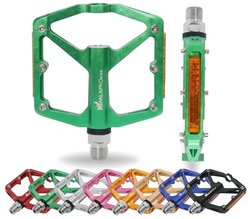 IMPALAPRO Aluminium Platform Bike Pedals with Reflectors – Lightweight Flat Bicycle Pedals 298g, Platform 100×95 mm, 12 Stainless Steel Pins – Mountain Bike Pedals, Gravel & Urban (Green)