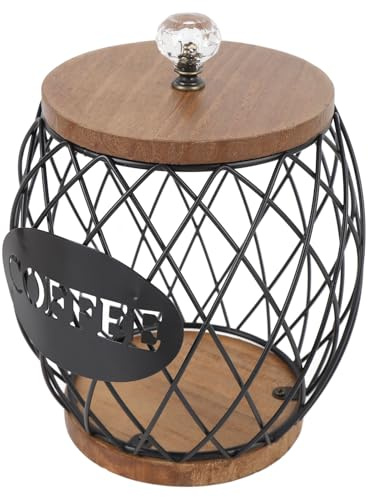 SEAFRONT Portacapsule per caffè con Coperchio, Cestello Portaoggetti in Metallo a Forma di Frutta di Grande capacità con Base in Legno Massello per l'arredamento del Negozio, del Bar di Casa, del