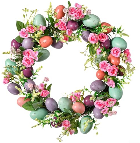 Handgefertigter Frühlingskranz mit Seiden-Sonnenblumen und Eukalyptus für Osterfeier und Innendekoration (40,6 cm)