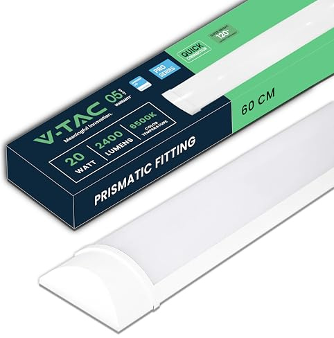 V-TAC Plafoniera LED Lineare da Soffitto 60 CM - 20W - Chip Samsung - Lampada Rettangolare 2400 Lumen IP20 per Parete, Garage, Negozio - Tubo LED - Luce Bianca Fredda 6500K