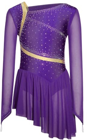 Aislor Eiskunstlauf Kleid Mädchen Langarm Ballettkleid Rollkunstlauf Kürkleid Kinder Tanzkleid Gymnastikanzug Tanzkleidung Wettbewerb
