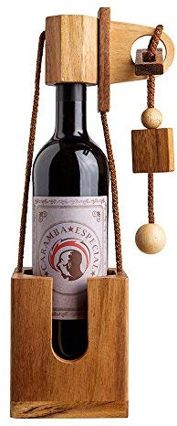 Casa Vivente Flaschenpuzzle aus Holz für Weinflaschen, Flaschen-Tresor als Wein Geschenk, Knobelspiele für Erwachsene, Geschenkideen mit Alkohol, Flaschensafe Geduldsspiel