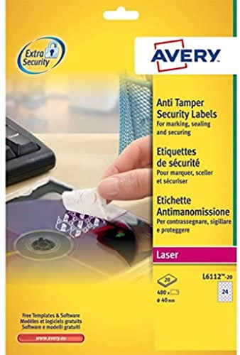 AVERY Zweckform L6112-20 Sicherheitsetiketten zum Versiegeln 24 pro Blatt 40 mm Durchmesser 480 Etiketten