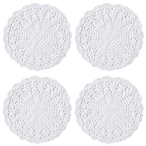 kilofly Crochet Cotton Lace Table Placemats Doilies Value Pack, 4pc, White, 10 inch