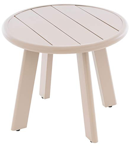 Nexos Trading Beistelltisch Aluminium Farbe Beige Terrassentisch Balkontisch Veranda-Tisch 52,5x45 cm mit runder Tischplatte Abstell-Tisch