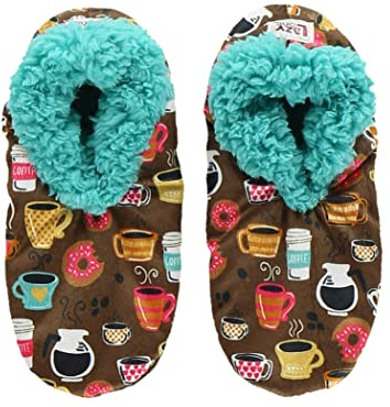 Lazy One Fuzzy Feet Slippers for Women, Cute Fleece-Lined House Slippers, Coffee, Latte Sleep, Donut, Non-Skid