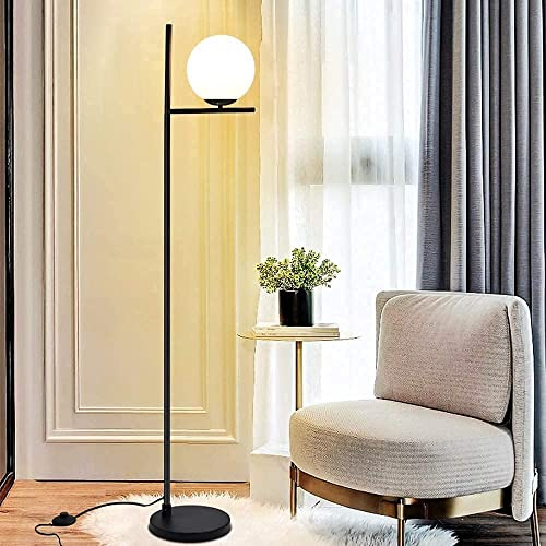 Depuley LED-golvlampa vardagsrum, golvlampa svart med glasboll och fotströmbrytare, E27-fattning, ögonskydd, modern golvlampa för sovrum kontor matsal hotell (glödlampa inkl.)