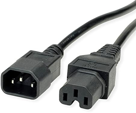 VALUE Nätkabel IEC320/C14-kontakt – C15-uttag, svart, 1 m