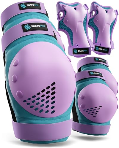 SKATEWIZ Kids Knee Pads and Elbow Pads Set - Wrist Guards for Skateboarding - Smash - Size S Blue Purple - Skating Protective Gear, Roller Skates, Skateboard - Ice Skating Kids