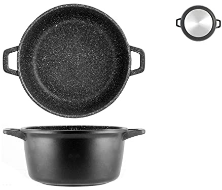 H&H, Casseruola Pietra, Alluminio Pressofuso, Rivestimento Antiaderente 5 Strati PFOA Free, 24 cm, Cucinare Senza Grassi, Adatta per Gas, Forno e Lavastoviglie