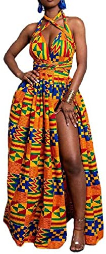 HongYunXn Vestido Africano Multiusos para Mujer, Vestido Maxi Étnico Vintage Dividido, Vestido Bohemio Color1 L