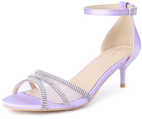 Allegra K Women's Rhinestone Mesh Kitten Heels Sandals | 2 3/8 inches Heels for Women, Open Toe Kitten Heel Sandal in Satin, Comfortable heel, Summer Dress Shoes