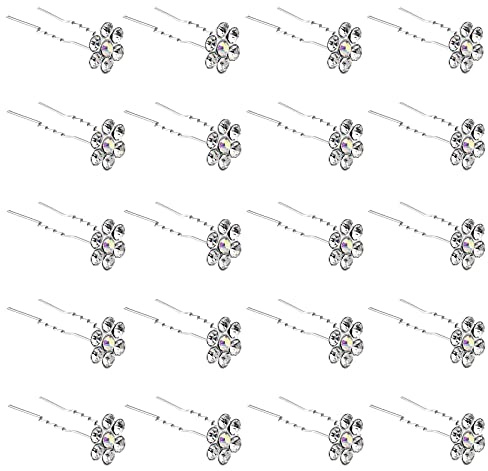 ZOUIQSS 20 Pack (Blanc) Épingles à Cheveux Fleur de Cristal Pinces à Cheveux Strass pour Mariée Mariage Femmes Bijoux de Cheveux Accessoires, avec Récipient Transparent