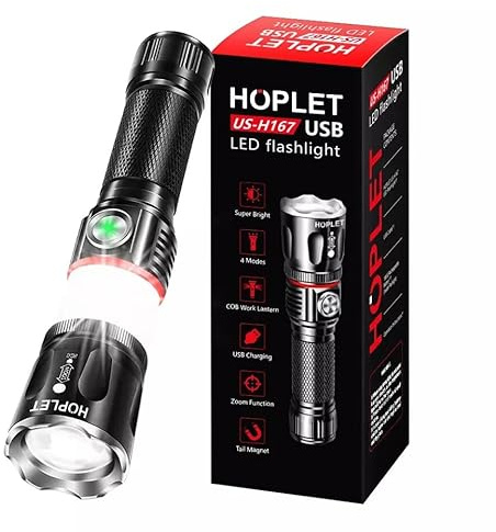 Hoplet Super Bright LED, USB Rechargeable Torch + Built in 360° Cob Lantern with Zoom Function and Strong Magnetic Base.