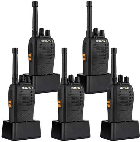 Retevis RB668 Funkgerät, Professionelles Walkie Talkie Wiederaufladbar 1200 mAh, PMR446 Notfallalarm, LED Taschenlampen Squelch, Freisprech Walkie Talkies für Erwachsene (Schwarz, 5 Stück)