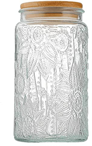 Eidoct Glass Jar with Airtight Wooden Lid, 35oz Vintage Glass Kitchen Storage Counter Sealed Jar, Decorative Glass Food Storage Containers for Candy, Flour, Oats(Sunflower)