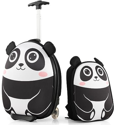HONEY JOY Kindergepäck, 30,5 cm Kinder-Hartschalen-Rucksack und 40,6 cm Kleinkind-Reisekoffer, 2-teiliges leichtes Handgepäck-Set, Kindergepäck mit Rädern für Mädchen und Jungen, Schwarz/Rosa/Orange,