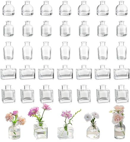 Small Glass Bud Vases for Centerpieces - Hewory 40pcs Clear Sturdy Cute Flower Vases Bulk, Mini Bottle Vase for Wedding Home Decor Birthday Party Events Mother's Day Bridal Shower Gifts Table Decor