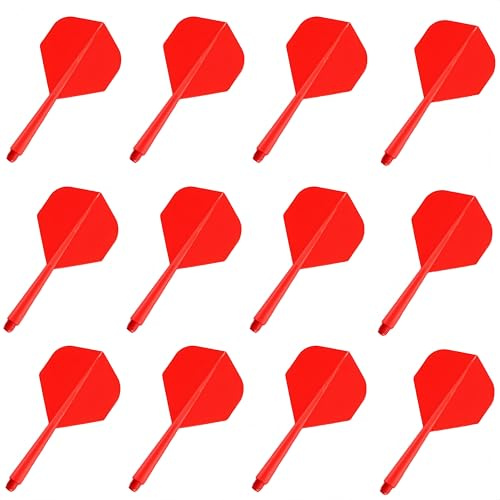 YIEUR 12 Stück Dart Flights mit Schäfte stabil rot, 75mm Kunststoff Standard Dart Zubehör für Darts Dartpfeil Spiel(rot)