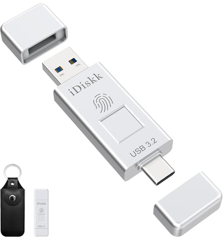 iDiskk USB3.2 512GB Fingerabdruck Solid State USB Flash Drive 500MB/s, Fingerabdruck-Verschlüsselung Typ C USB Gen 2 Photo Stick für iPhone 15 Serie/Android Telefon/PC/Mac