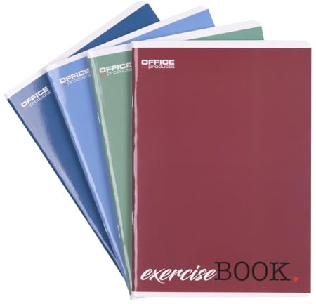 OFFICE PRODUCTS Schulheft/Format A5 80/80 Blatt Kariert/Mixed 4er Packung - 4 Stück/Packung Motive Sortiert/Für Junge Leute Kinder/mit Rand/Weiße Karten/Blau Kariert