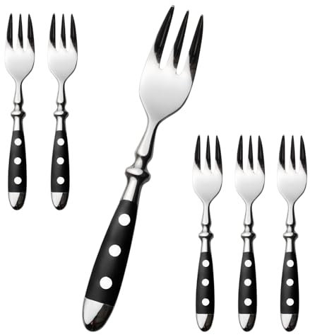 Alata Kuchengabeln 6 Stück, Edelstahl Kleine Gabeln Set Hochglanzpoliert Schwarzen Griffen, Dessertgabeln Obstgabeln für Hause Restaurant Festspiel Im Freien Brautpaar, Serie Berlin