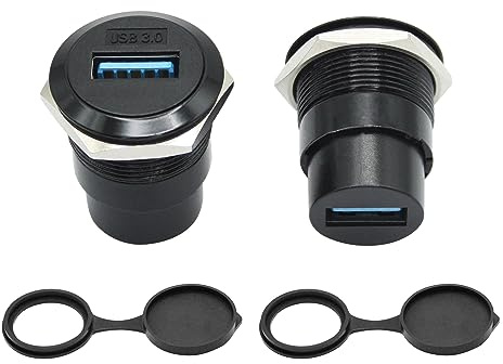 Riertostng 2Pcs USB 3.0 Panel Mount Connector Socket, USB A Female to FemaleSocket Fixed Pass Through Module with Dust Protection Cap, USB 3.0 High Speed Data Extension Coupler Adapter