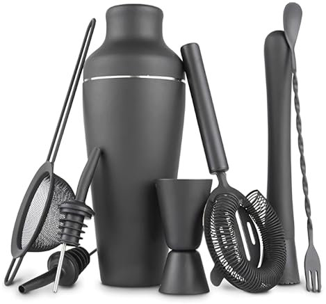 aichilra Shaker Cocktail Kit, Set Barman Cocktail en Acier Inoxydable de 8 Pièces, Professionnel kit cocktail complet, pour Maison ou Le Bar, Noir