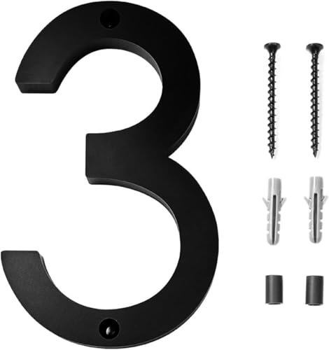 3D Numéro de maison noir Panneau De NuméRo De Maison Flottant Numéros d'Adresse de 6 Pouce Numéros de Maison Modernes pour l'extérieur Numéro de Maison Flottant，pour rue et boîte aux lettres-Numéro 3