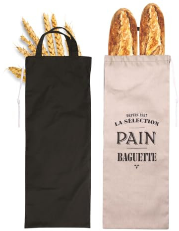 PZL CONCEPT Sac à Pain Tissu - Grand Sac pour Baguettes Entière et Viennoiseries - Favorise la Conservation et la Protection contre l’Humidité (Beige)