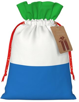 HJLUUFT Jutebeutel mit Sierra-Leone-Flaggen-Druck, Weihnachts-Geschenktüte mit Kordelzug und Geschenkanhänger, für Hochzeit, Weihnachten, Party