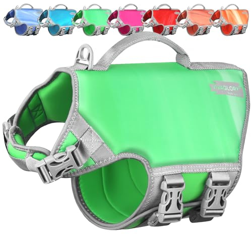VIVAGLORY Hunde Schwimmweste Neoprene Hundeschwimmweste, M, Naturgrün | Verstellbar & Auftrieb for Hunde, Schwimmweste Hundeweste Schwimmen Rettungswesten zum Schwimmen
